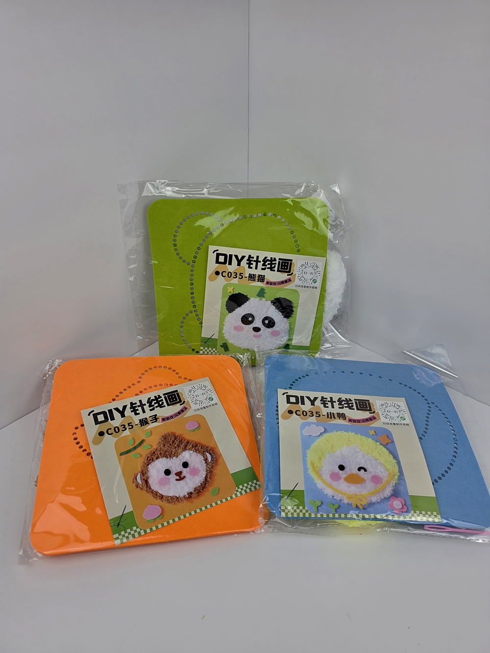 DIY Kids Sewing Craft Kit Set of 3 Animals Panda Duck Monkey Beginner Needle Art